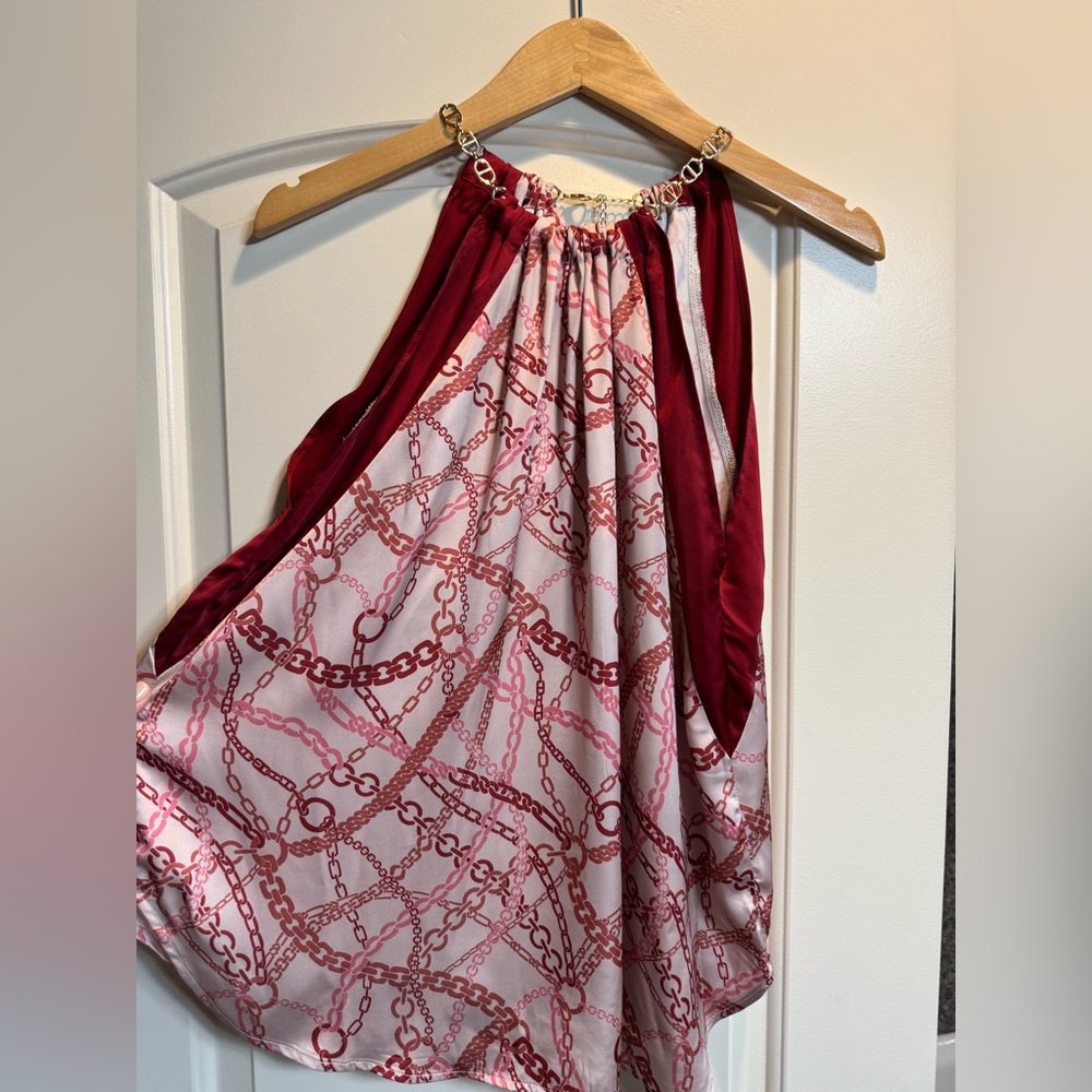 Chic Chain Print A-Line Blouse Pink chain print